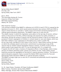 Letter to Gov. Cuomo from Spring Valley NAACP